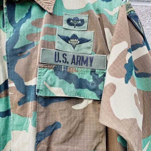Vintage Army Woodland Fatigue Shirt Small-Regular VTG Army Airborne BRAGG Sm/Reg - Picture 4 of 16